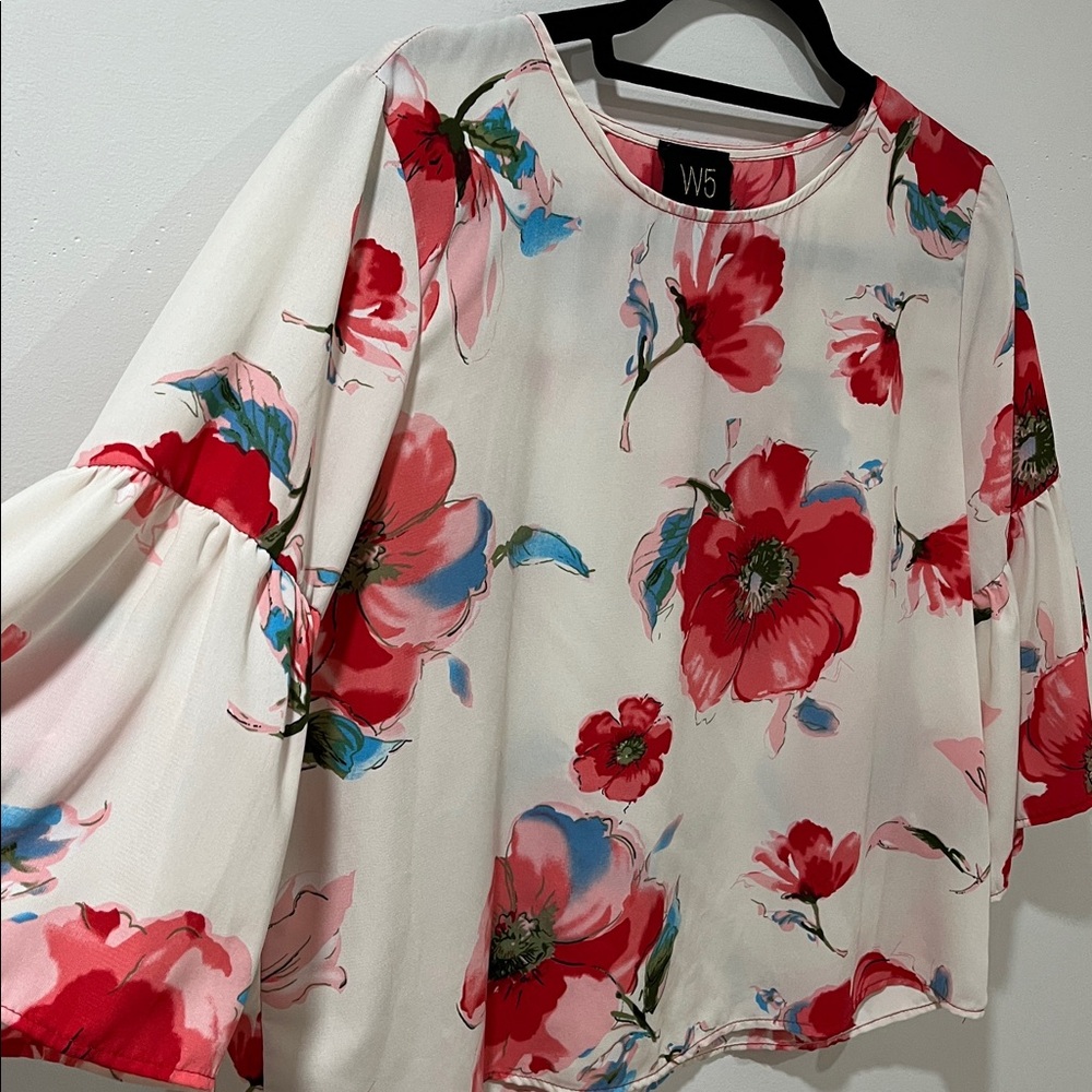 W5 Women’s Floral Blouse with Bell Sleeves Small Medium Cottagecore Flowy